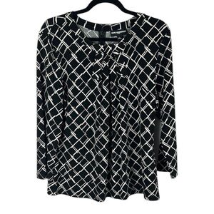 Karl Lagerfeld Classic Geometric Bow Long Sleeve Blouse Large Black White